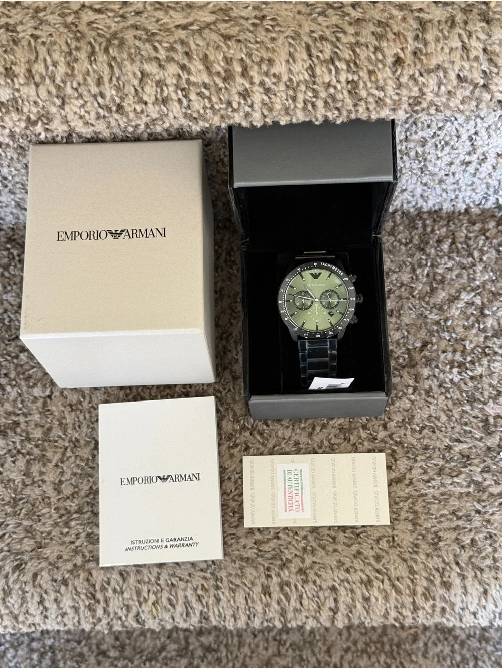 Emporio Armani Black mate with Green Chronograph dial Men's Watch